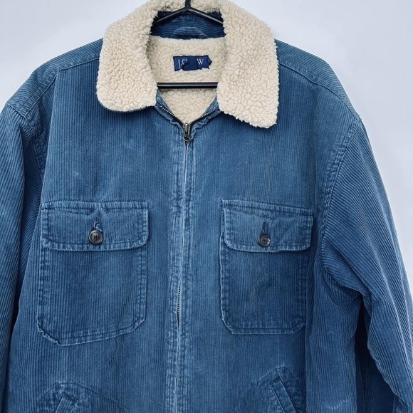 J Crew Jacket Mens Medium Blue Corduroy Sherpa Lined Workwear Barn Coat Winter - Picture 4 of 11